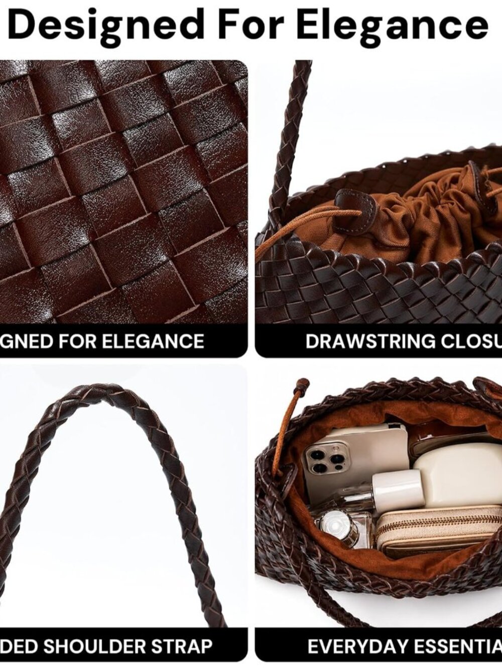 Small Woven Purse for Women Vegan Leather Underarm Shoulder Hobo Handbag | Secur - Picture 6 of 7